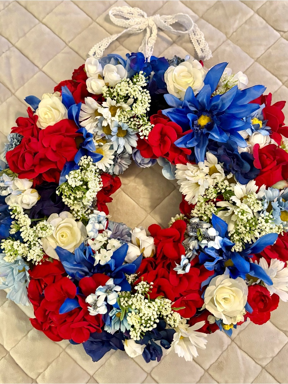 Red white & blue floral 4th of July wreath